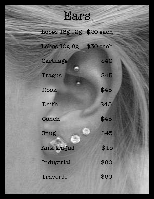 Tattoo and Piercing Prices